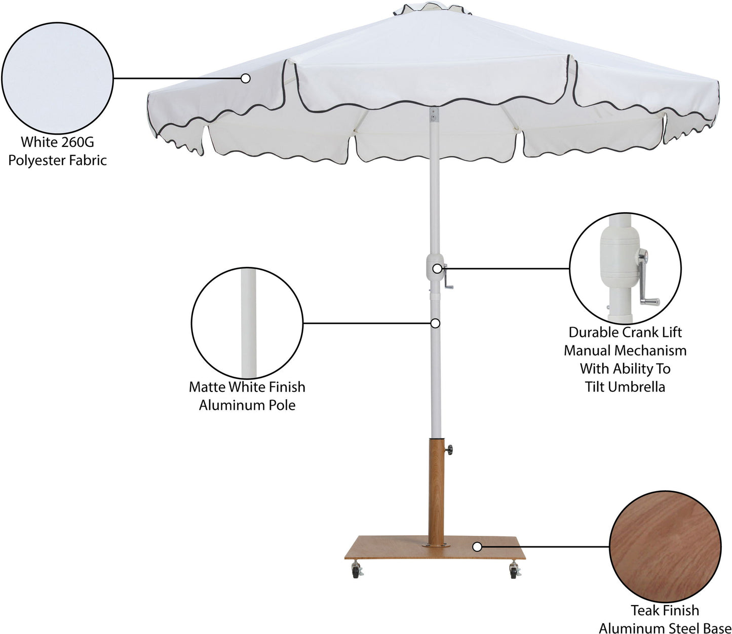 Amalfi - Aluminum Patio Umbrella - Light Brown Base / White Pole