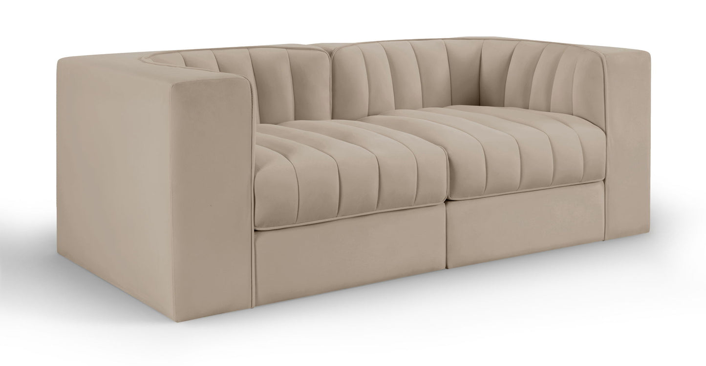 Rummi - Velvet Performance Fabric Upholstered 2 Piece Modular Loveseat