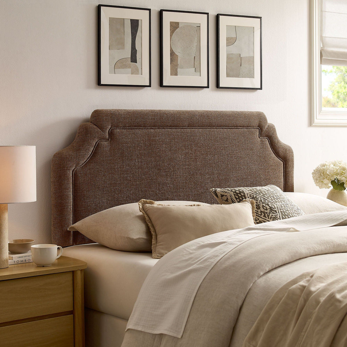 Magnolia Upholstered Fabric Headboard - Queen, Mocha