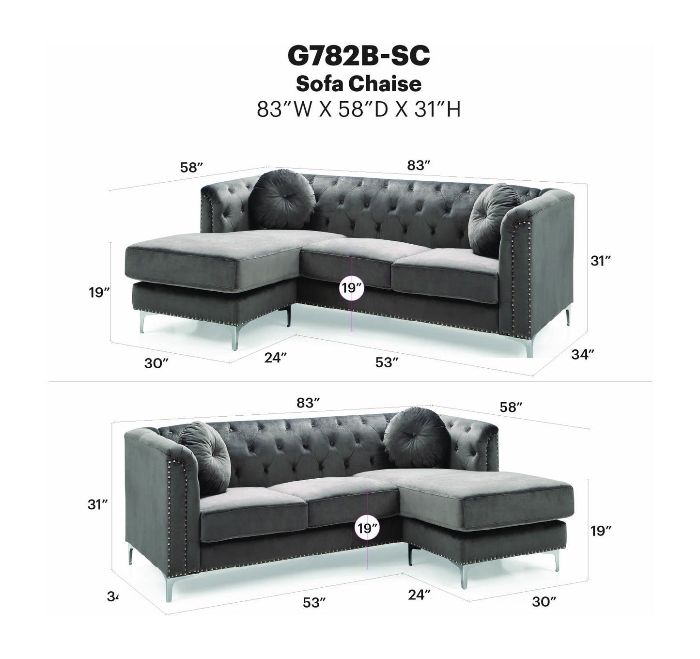 Glory Furniture - Pompano - Sofa Chaise