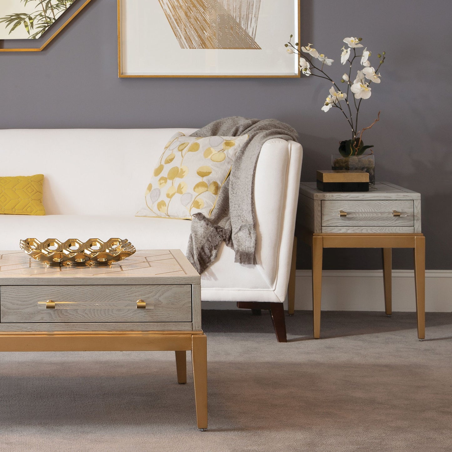 Perrine - Chairside Table - Silver / Gold