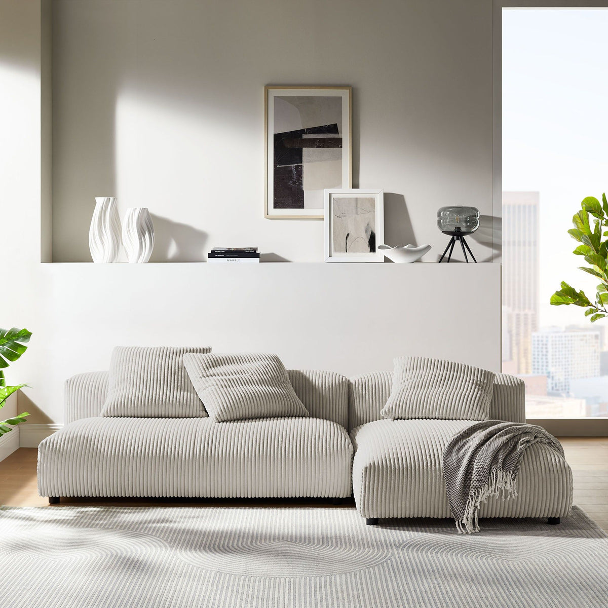 Solace 2-Piece Modular Corduroy Upholstered Sectional Sofa With Chaise - Almond
