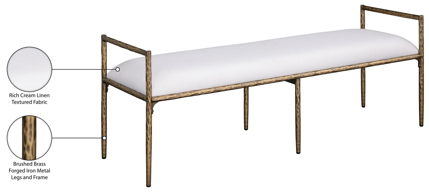 Axis - Linen Textured Cream Fabric Upholstered Bench