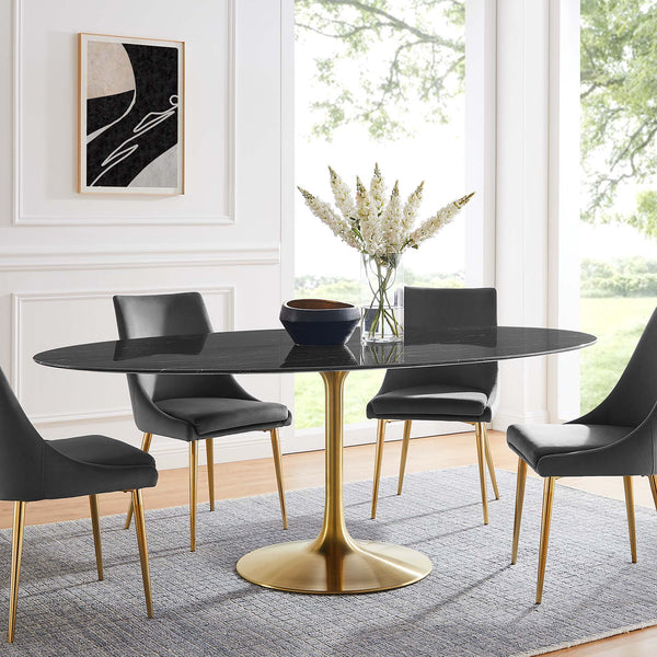 Lippa Oval Artificial Marble Dining Table - 78", Gold Black