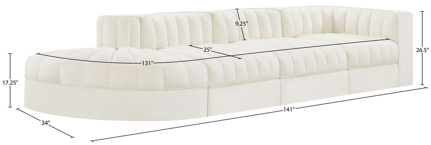 Rummi - Velvet Performance Fabric Upholstered 4 Piece Modular Sectional With Reverse Corner Chair