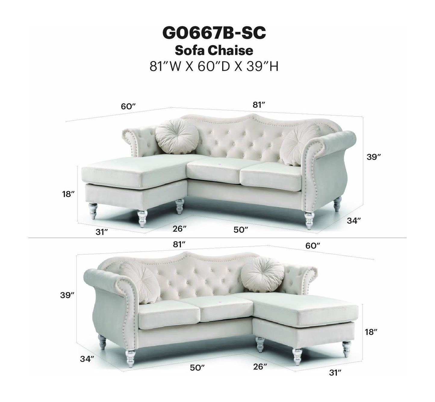 Glory Furniture - Hollywood - Sofa Chaise