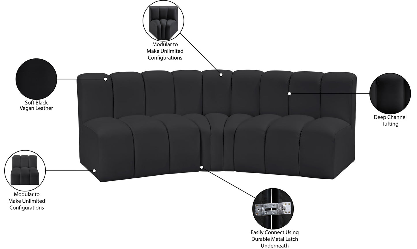 Arc - Faux Leather 3 Piece Modular Corner Sofa