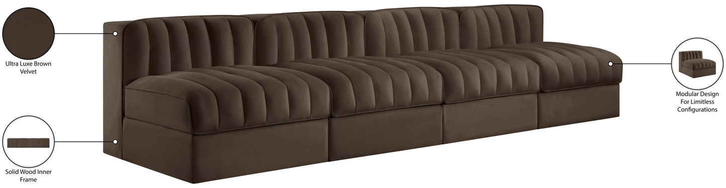 Rummi - Armless Velvet Performance Fabric Upholstered 4 Piece Modular Sofa