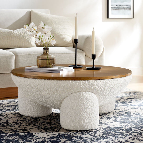 Tridome Round Boucle Upholstered Storage Coffee Table - Natural Ivory