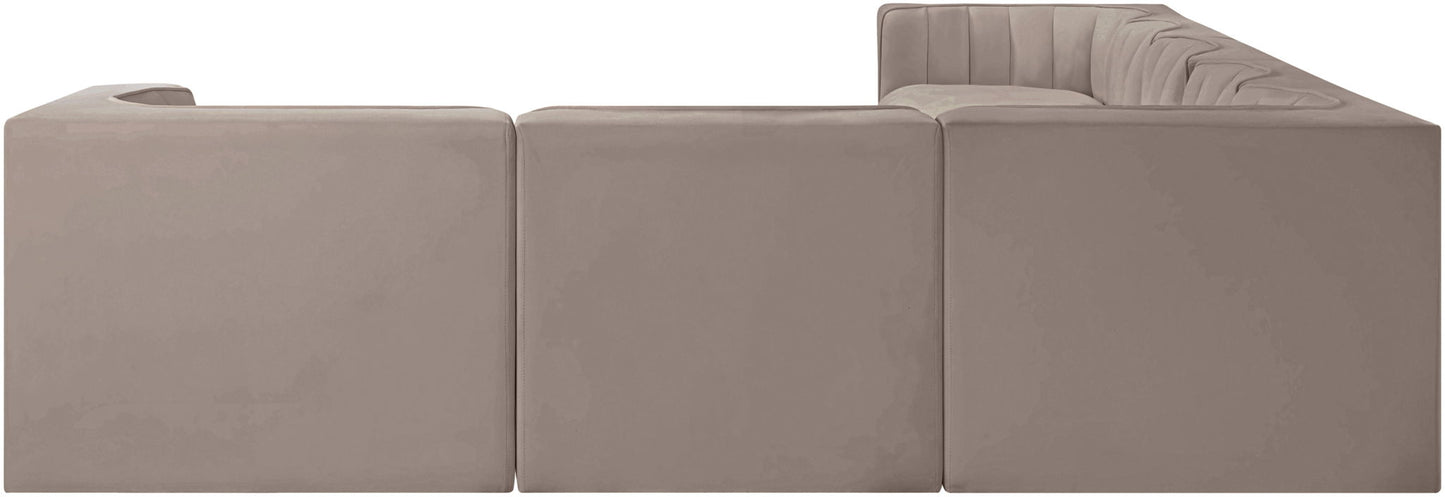 Rummi - Velvet Performance Fabric Upholstered 7 Piece Modular Sectional (With 3 Corner Chairs)