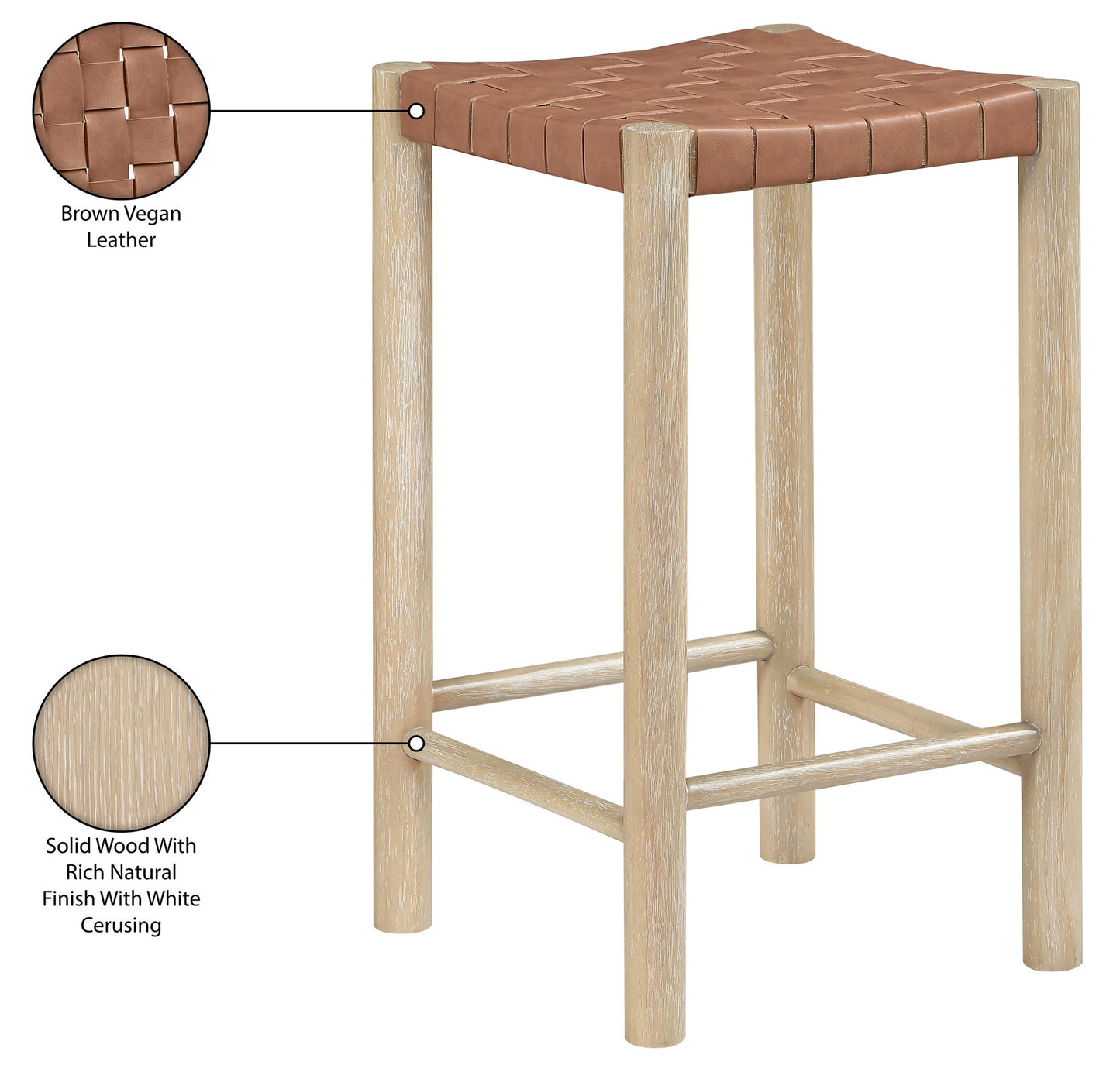 Entwine - Vegan Leather Upholstered Backless Counter Stool - Painted Natural