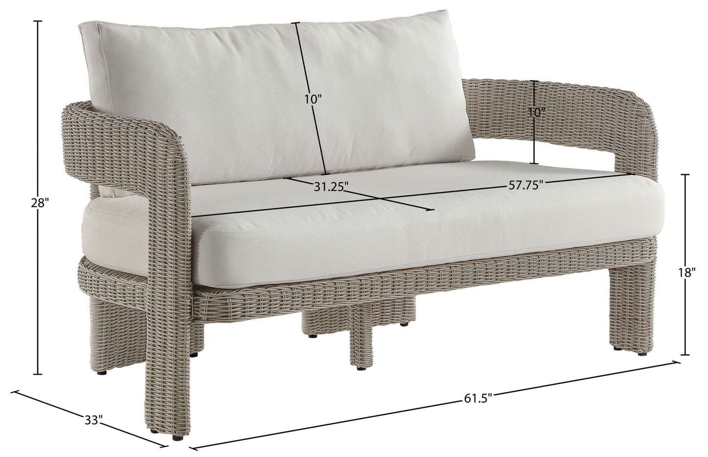 Sandbay - Olefin Water Resistant Fabric And Wicker Outdoor Patio Loveseat