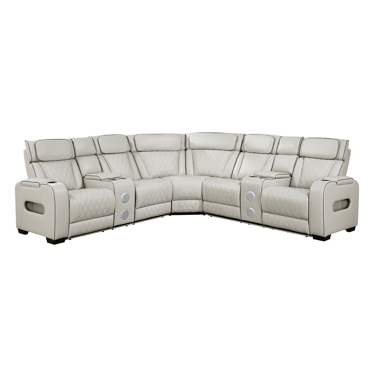 Fairway 3-Piece Power Reclining Sectional with Consoles, Power Headrests, Storage Arms(Top and Side), Cup holders, Charging Ports, Wireless speakers and LED lighting
