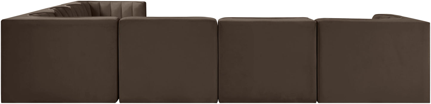 Rummi - Symmetrical Velvet Performance Fabric Upholstered 7 Piece Modular Sectional (With 3 Corner Chairs)