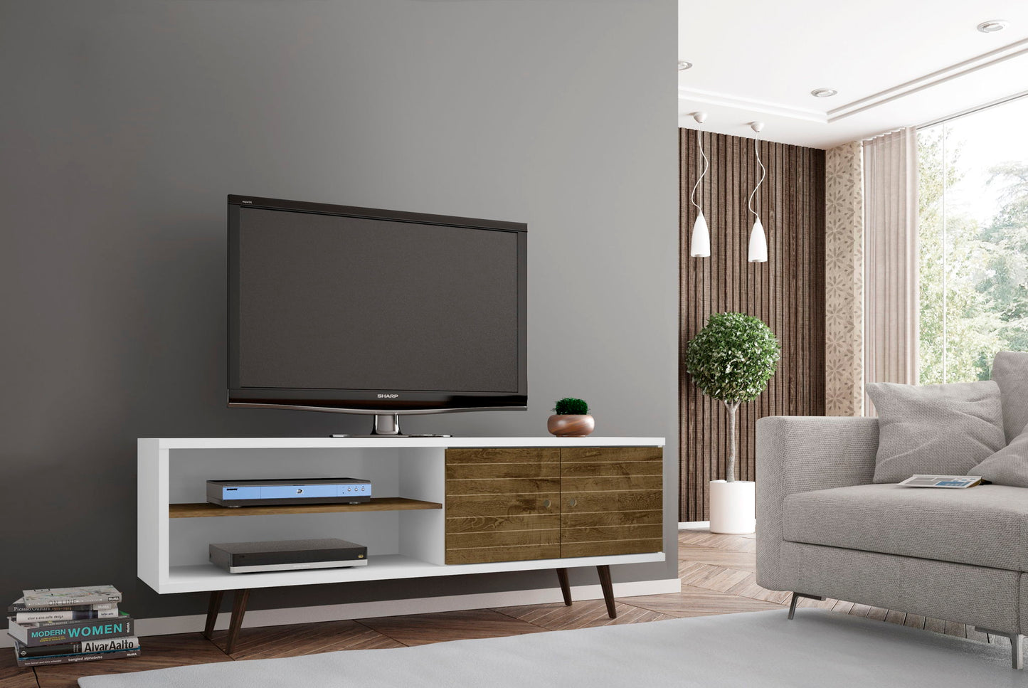 Manhattan Liberty - 63" TV Stand With White Frame