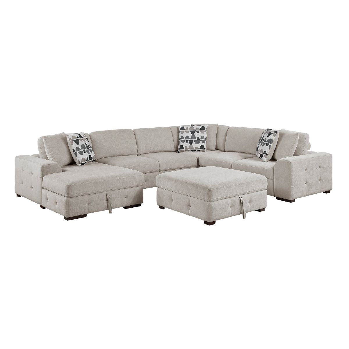 Raife 5-Piece Sectional with Left Chaise, Pull-out Bed and Ottoman