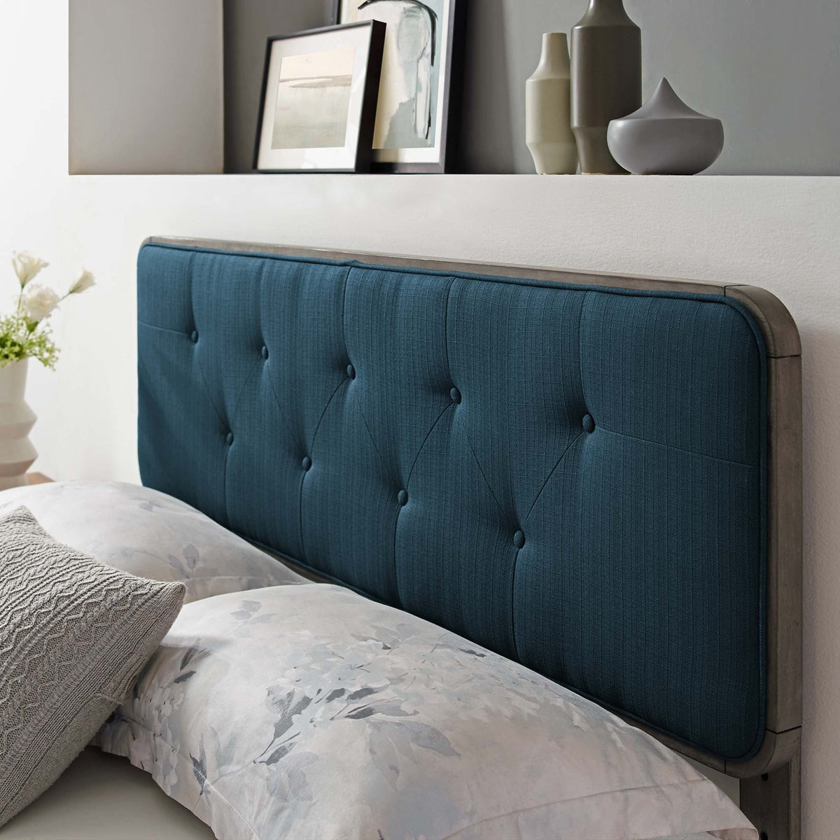 Collins Tufted Fabric and Wood Headboard - Twin, Gray Azure