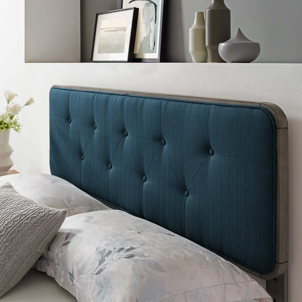 Collins Tufted Fabric and Wood Headboard - Twin, Gray Azure