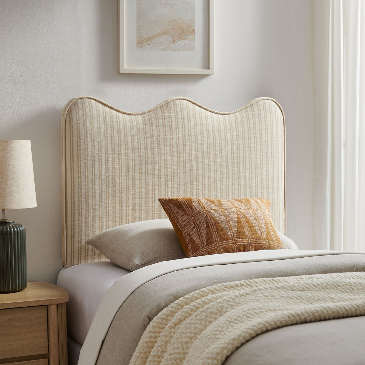 Athena Striped Fabric Upholstered Headboard - Twin, Oatmeal Stripe
