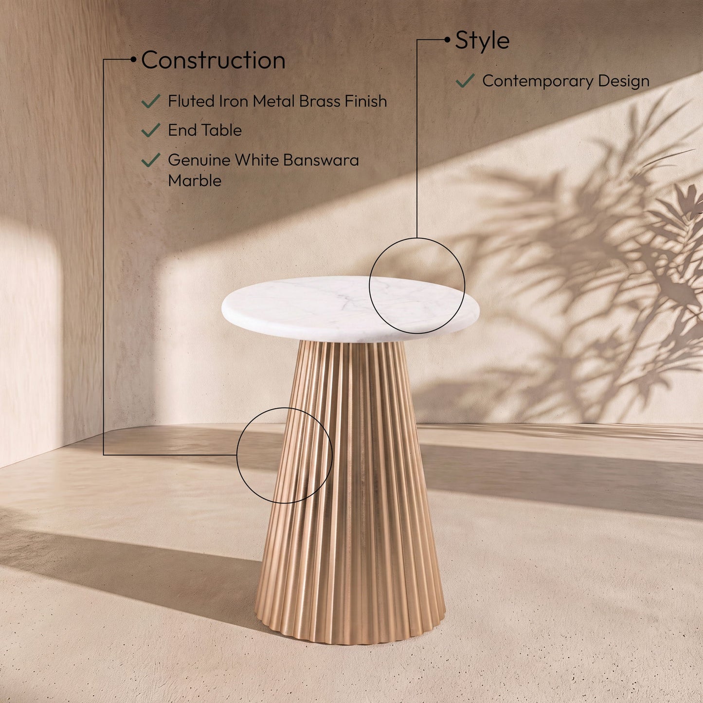 Cindra - Genuine Marble Top And Iron Base Table