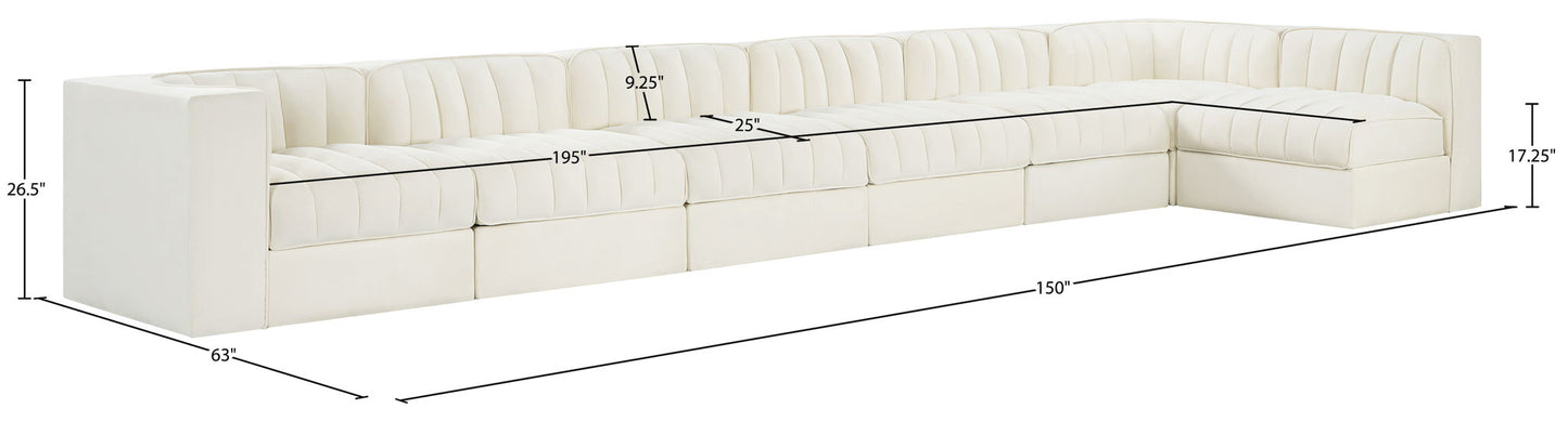 Rummi - Velvet Performance Fabric Upholstered 7 Piece Modular Sectional, L-Shaped (Right)