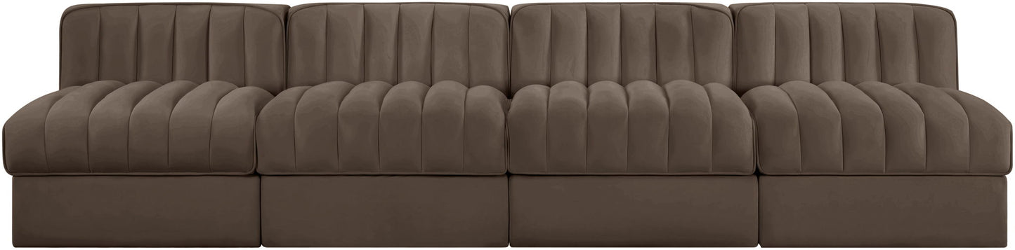 Rummi - Armless Velvet Performance Fabric Upholstered 4 Piece Modular Sofa