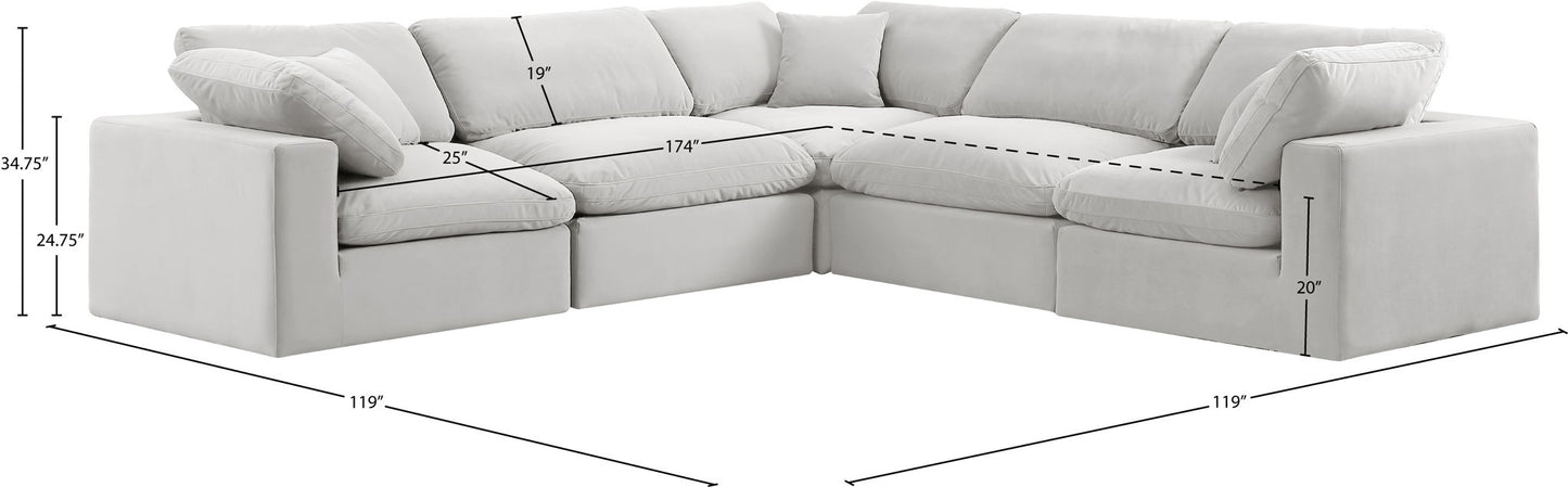 Comfy - 5 Piece Velvet Modular Corner Sectional