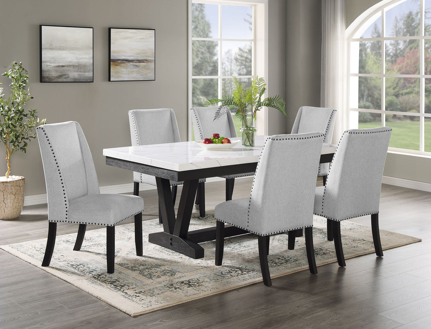 Varley - 5 Piece Round Dining Room Set - White / Gray