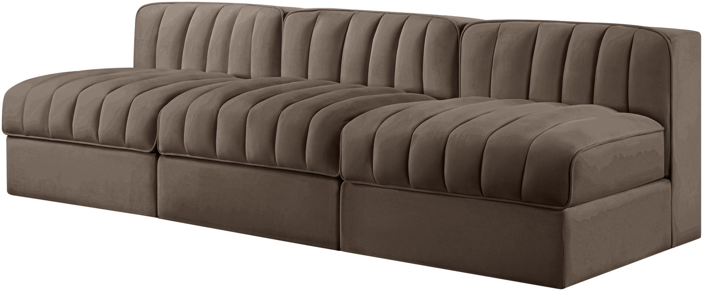 Rummi - Velvet Performance Fabric Upholstered 3 Piece Modular Armless Sofa