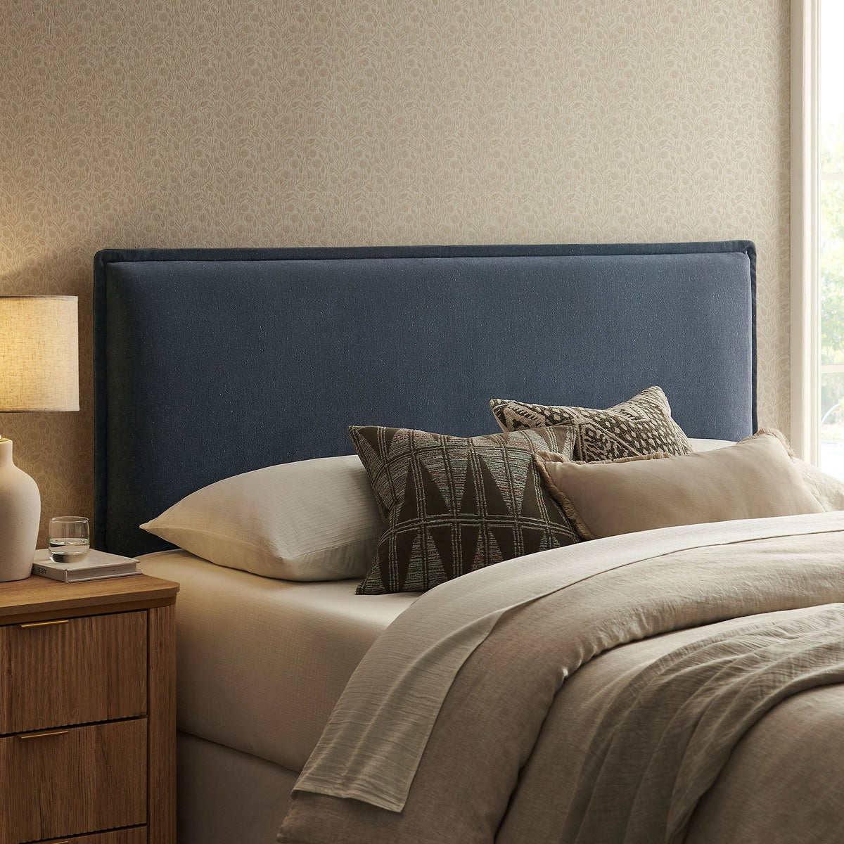 Camille Upholstered Linen Blend Headboard - Full, Denim