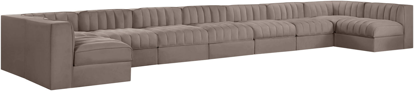 Rummi - Armless Velvet Performance Fabric Upholstered 9 Piece Modular Sectional