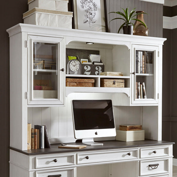 Allyson Park - Jr Executive Credenza Hutch - Wirebrushed White / Charcoal