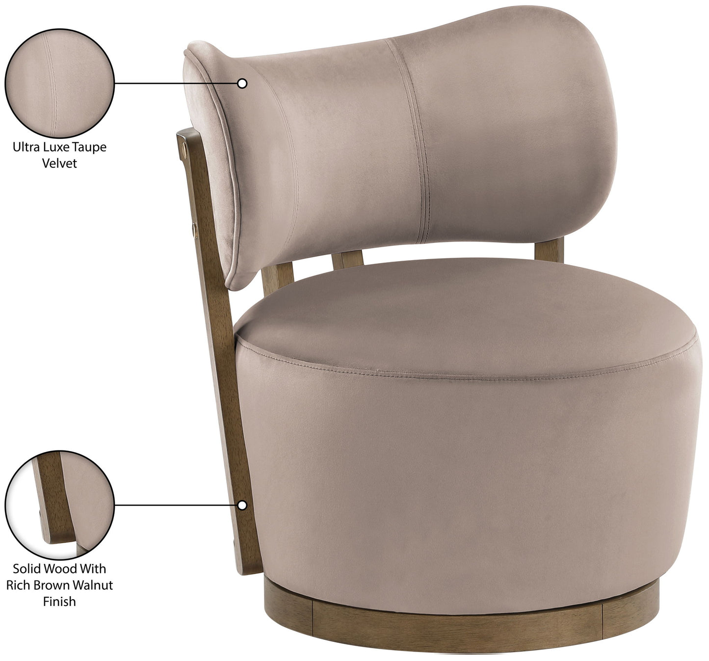 Elara - Velvet Upholstered Swivel Accent Chair - Taupe