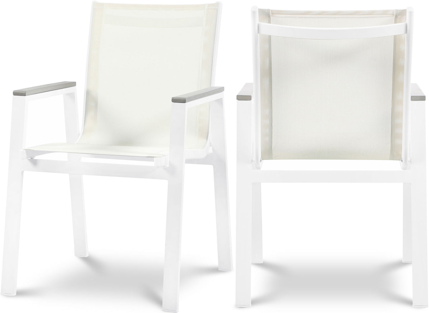 Nizuc - Outdoor Patio Dining Arm Chair With White Frame And Gray Arms (Set of 2)