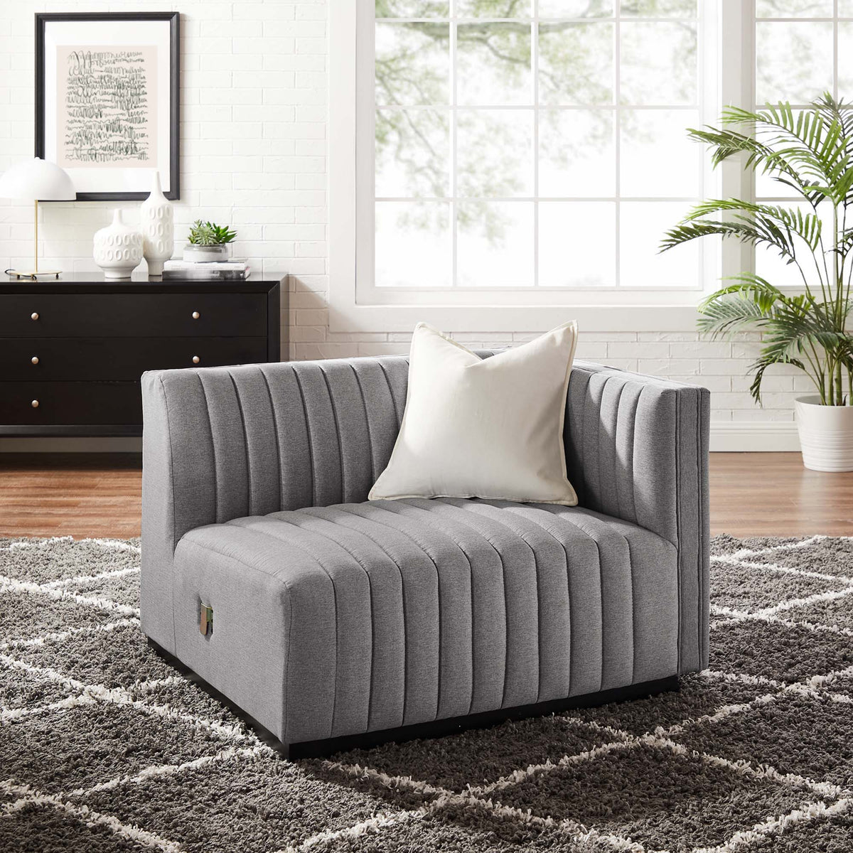 Conjure Channel Tufted Upholstered Fabric Right-Arm Chair - Black Light Gray