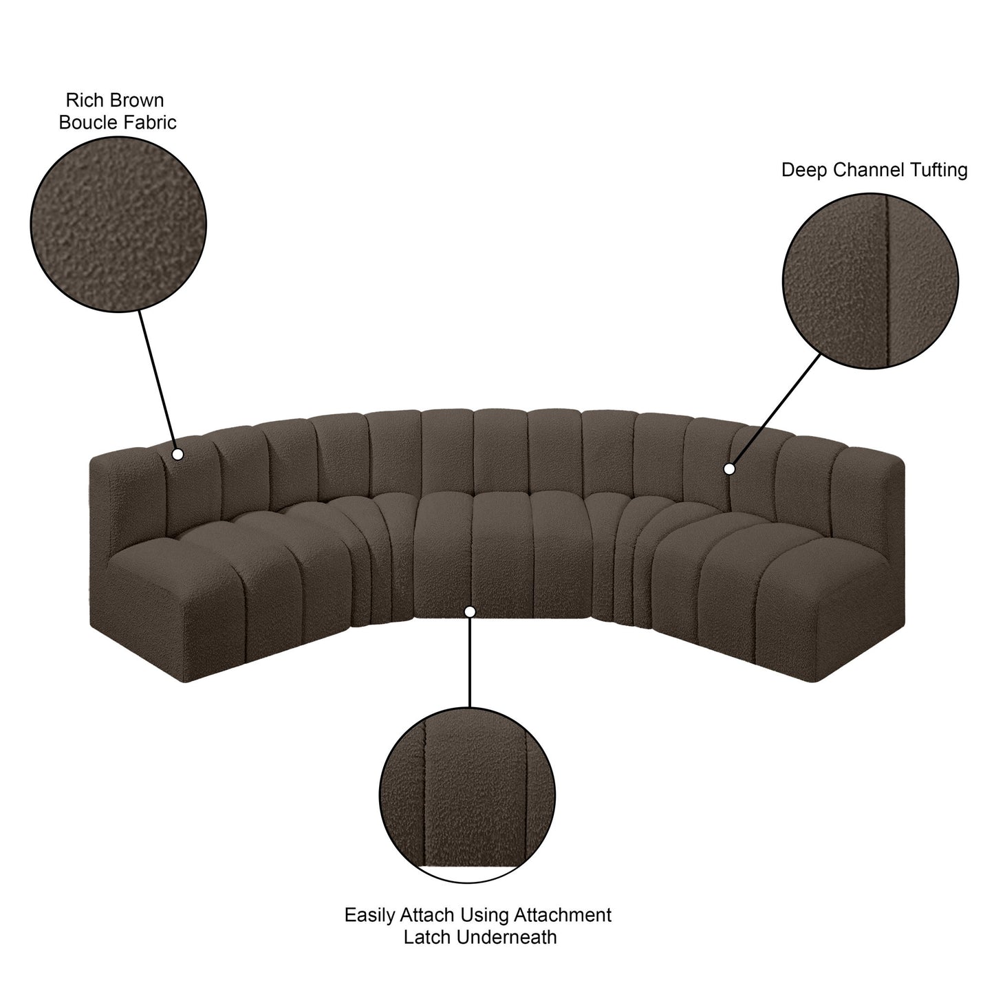 Arc - Boucle Fabric 5 Piece U-Shaped Modular Sofa