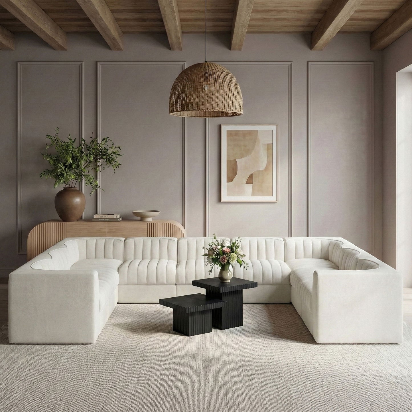 Rummi - Velvet Performance Fabric Upholstered 9 Piece Modular Sectional