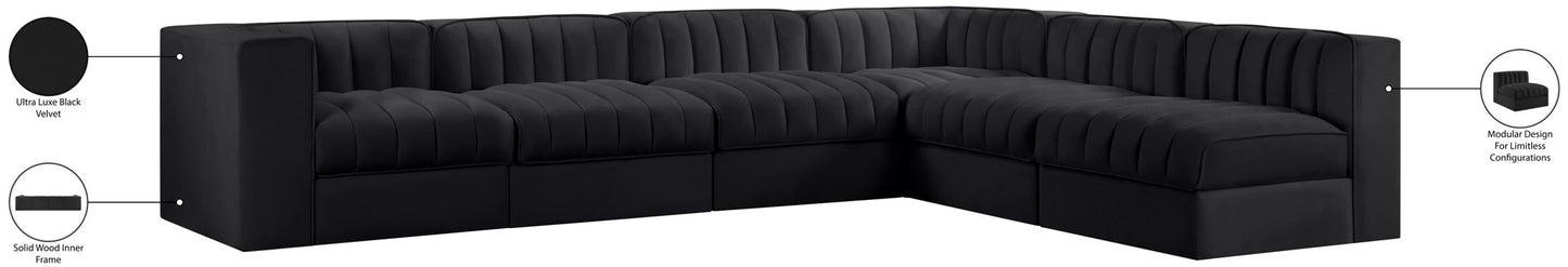 Rummi - Velvet Performance Fabric Upholstered 6 Piece Modular Sectional