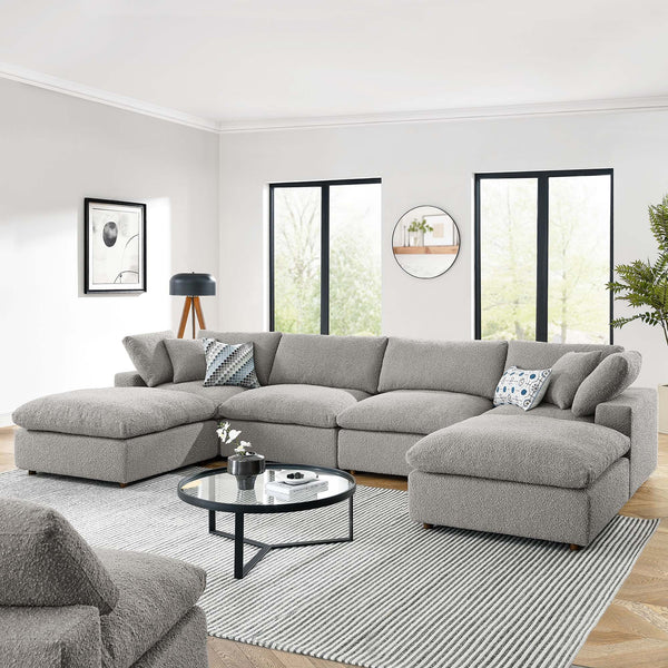 Commix Down Filled Overstuffed Boucle 6-Piece Sectional Sofa - Light Gray