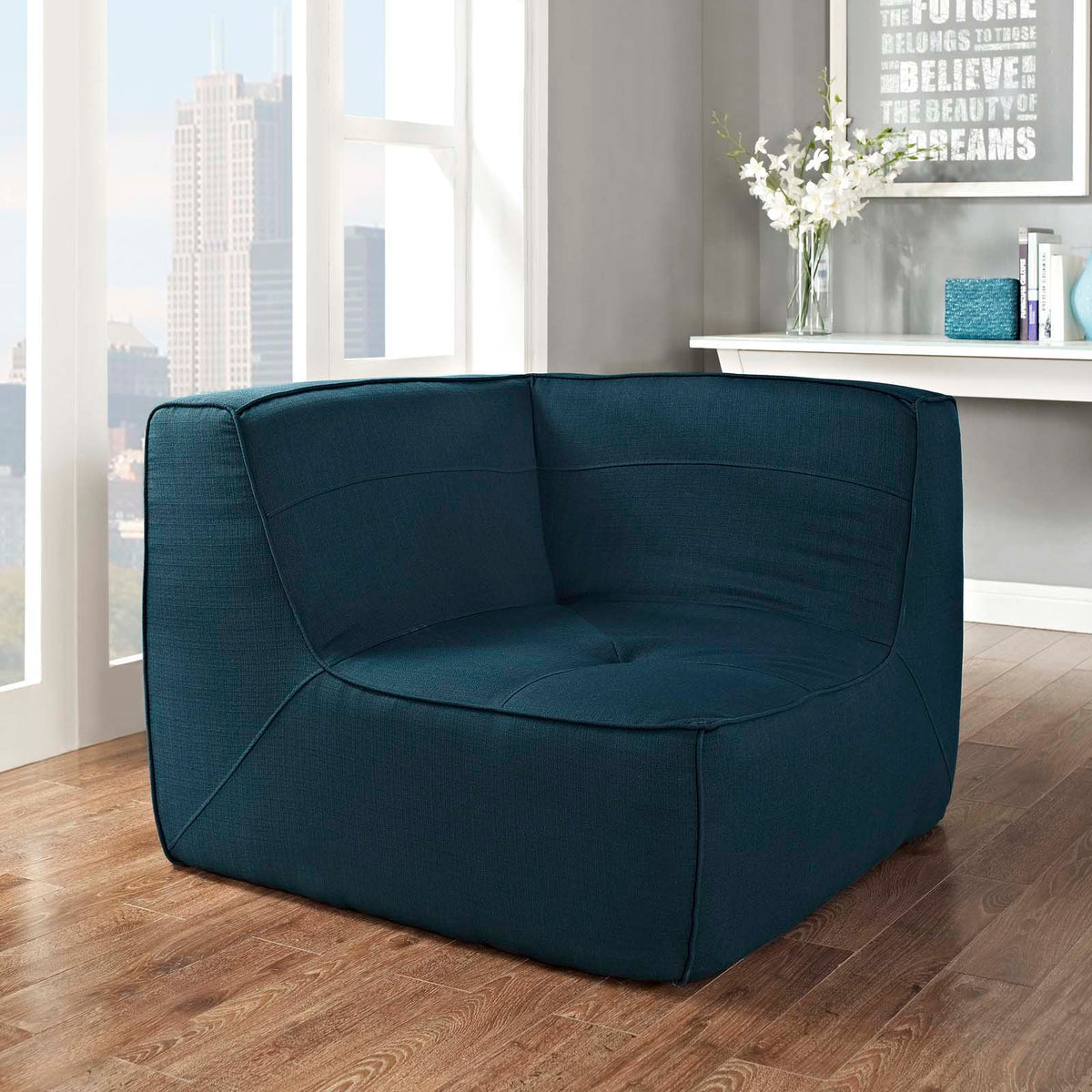 Align Upholstered Fabric Corner Sofa - Azure