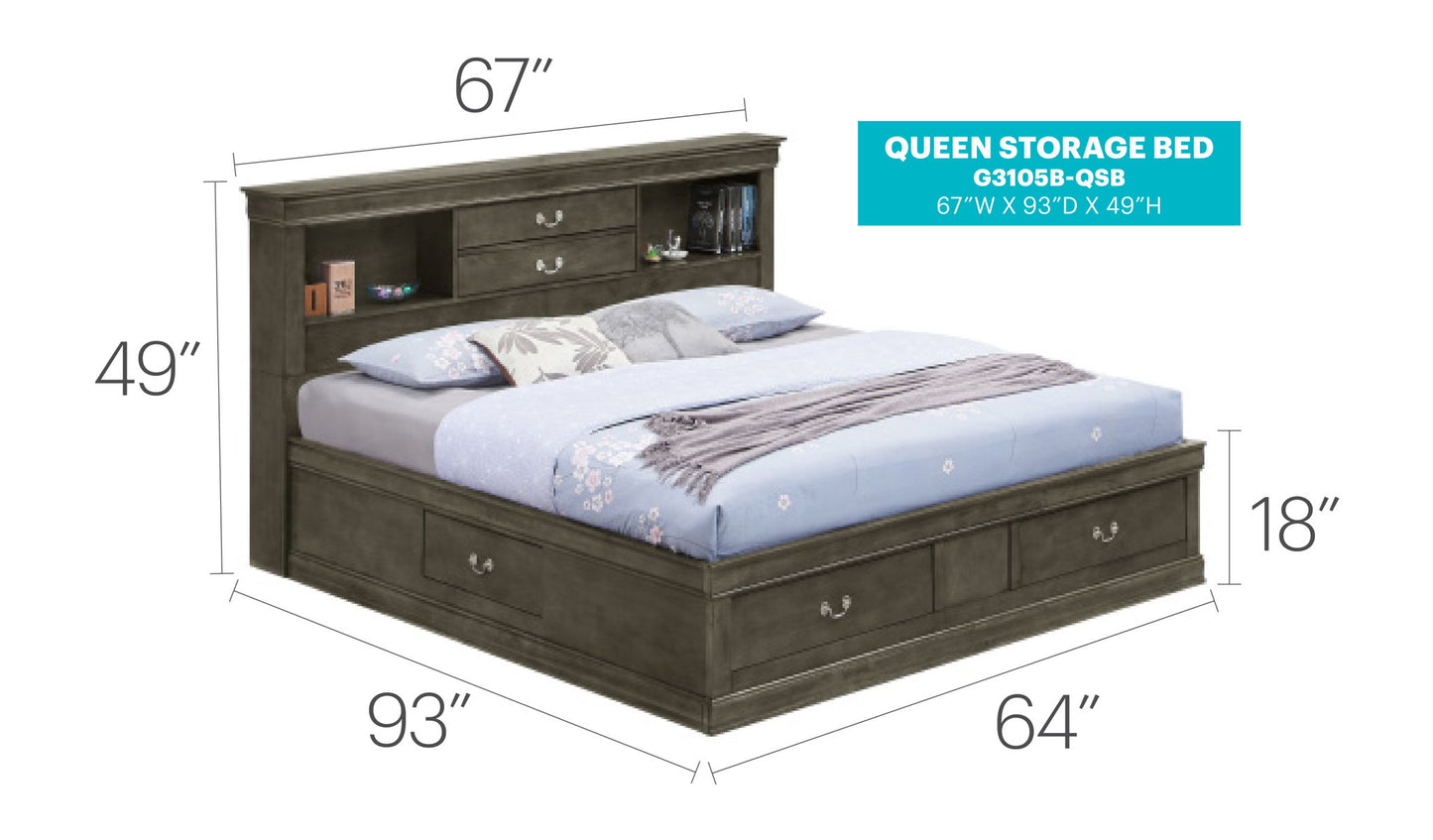 Glory Furniture - Louis Phillipe - Bookcase Storage Bed