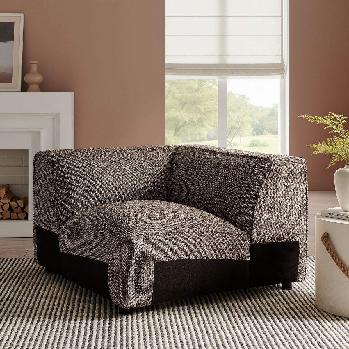 Auren Lattice Boucle Upholstered Modular Corner Chair - Earth
