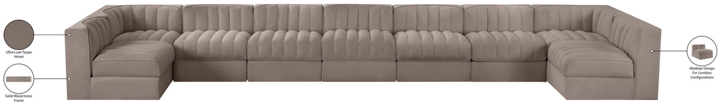 Rummi - Armless Velvet Performance Fabric Upholstered 9 Piece Modular Sectional