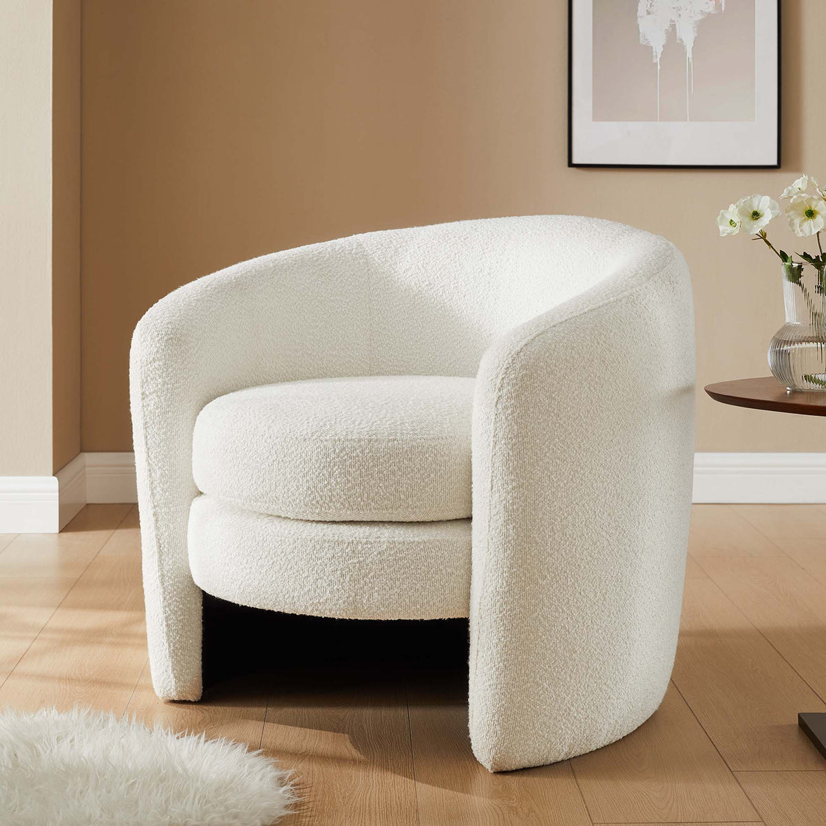 Affinity Upholstered Boucle Fabric Curved Back Armchair - Cloud