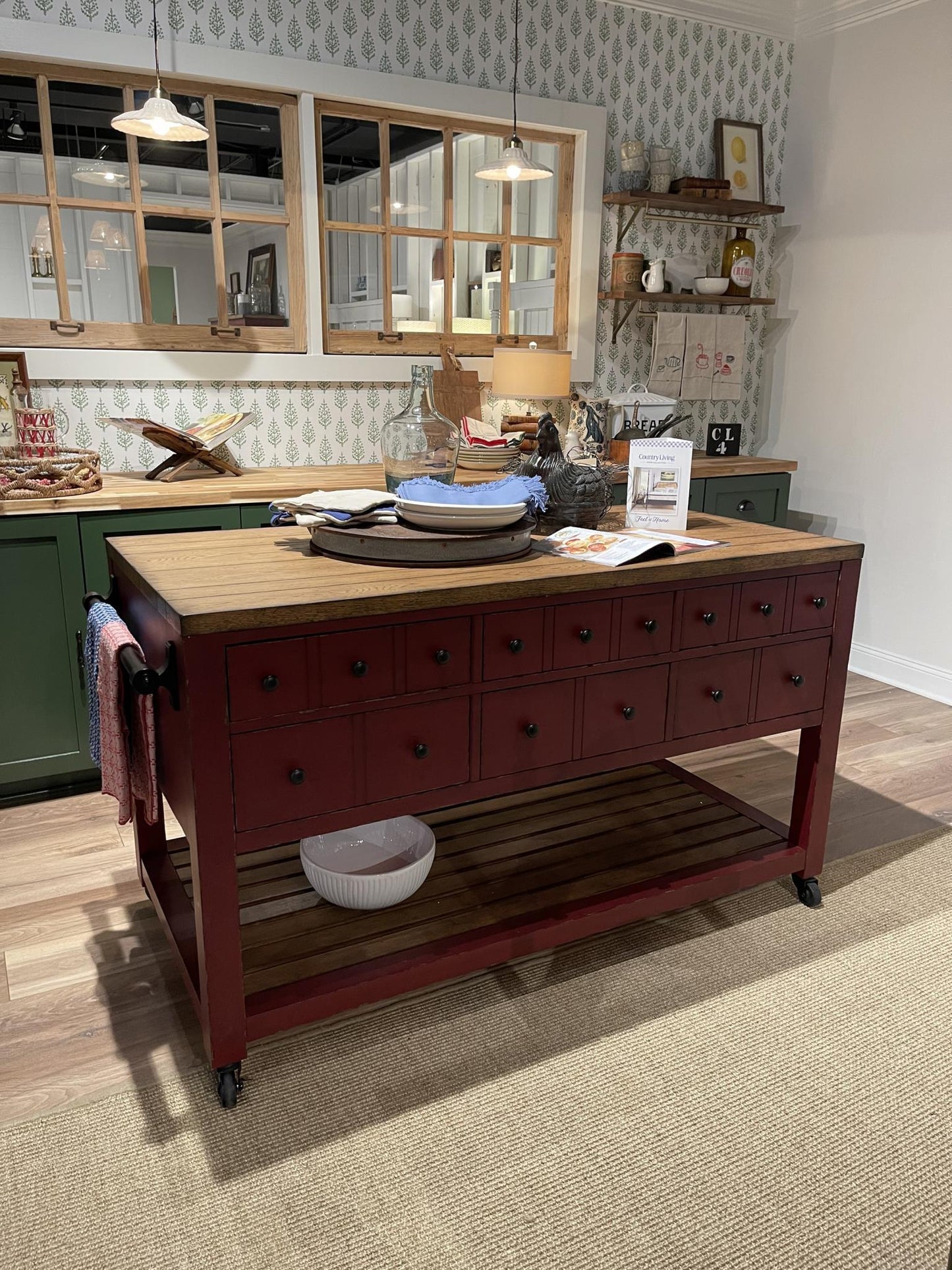 Vintage Market - Kitchen Island 6 Drawer With Casters