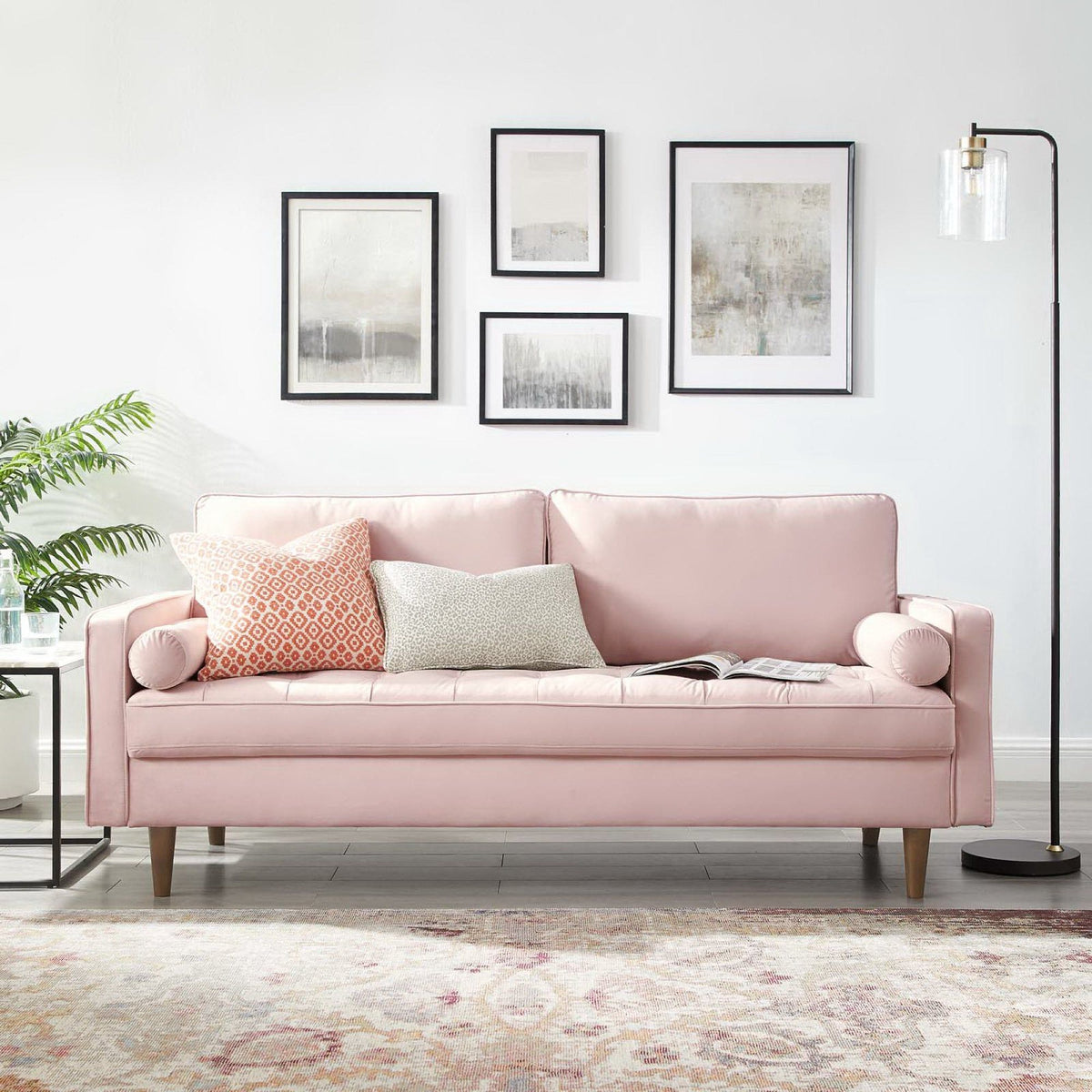 Valour Performance Velvet Sofa - Pink