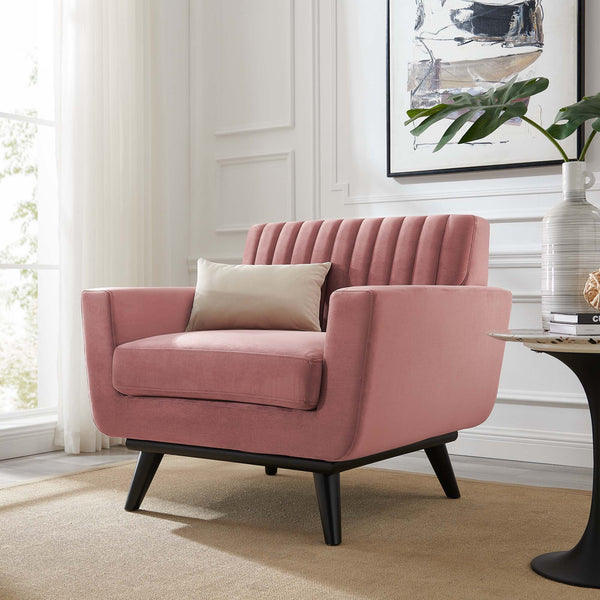 Engage Channel Tufted Performance Velvet Armchair - Dusty Rose