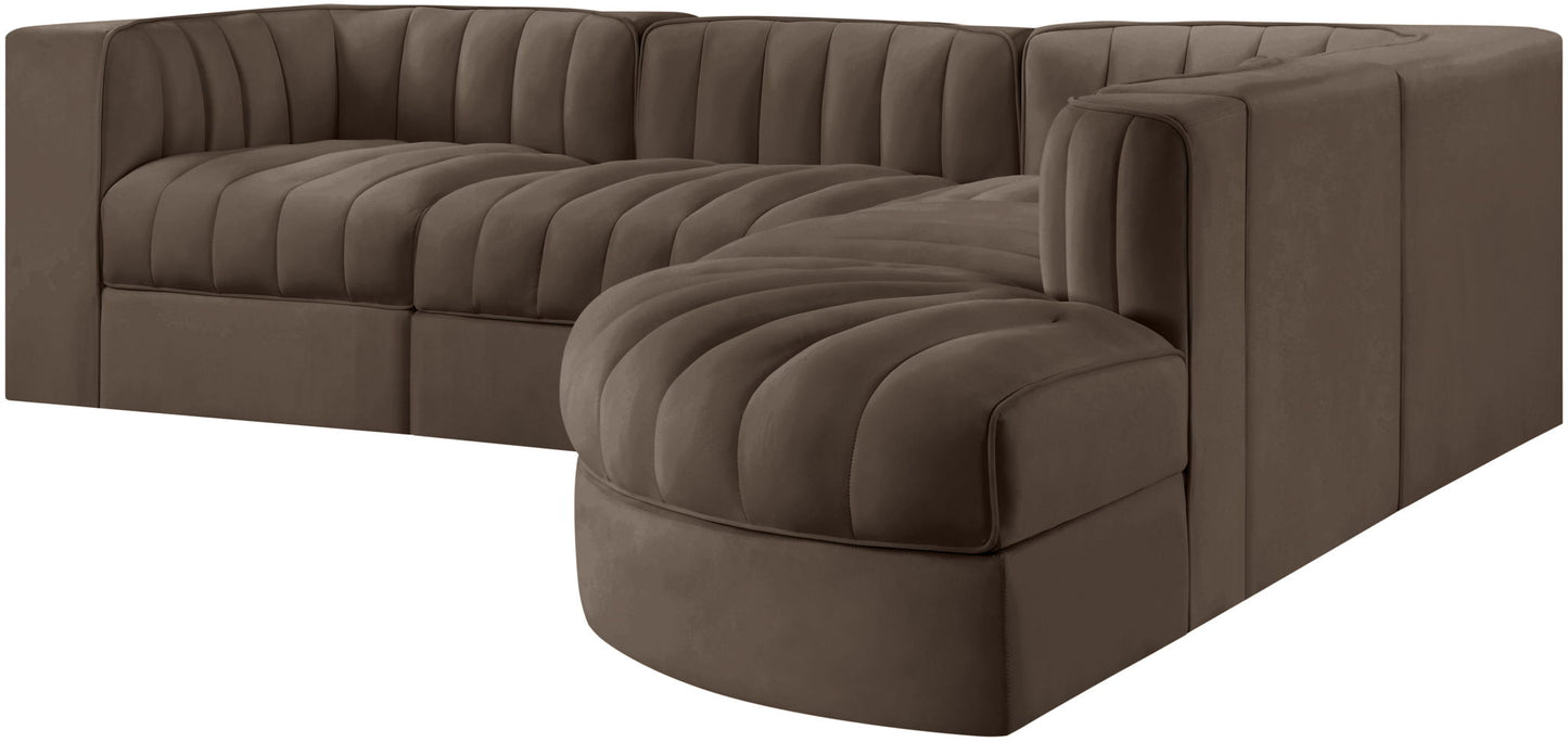 Rummi - Velvet Performance Fabric Upholstered 5 Piece Modular Sectional