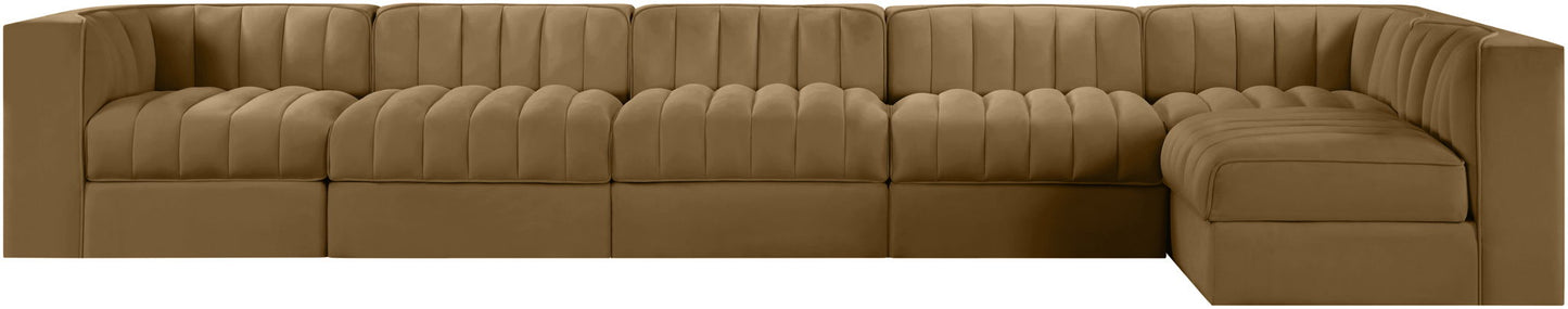 Rummi - Velvet Performance Fabric Upholstered 6 Piece Modular Sectional, L-Shaped (Right)