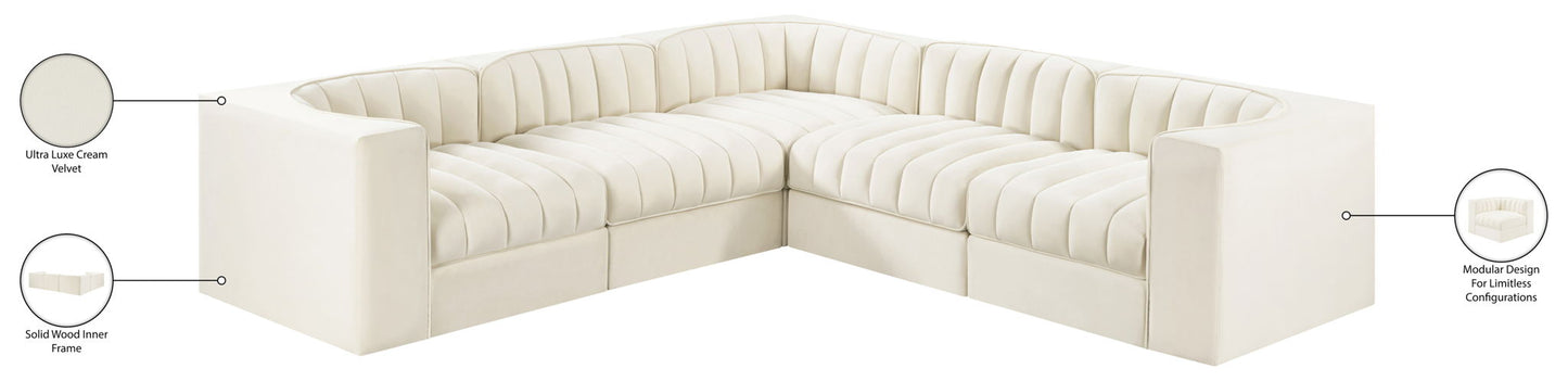 Rummi - Symmetrical Velvet Performance Fabric Upholstered 5 Piece Modular Sectional